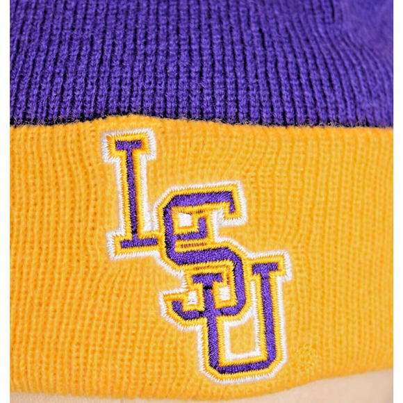 LSU Fighting Tigers Knit Cap with Pom-Pom Purple & Gold Embroidered Winter Hat - Picture 3 of 11